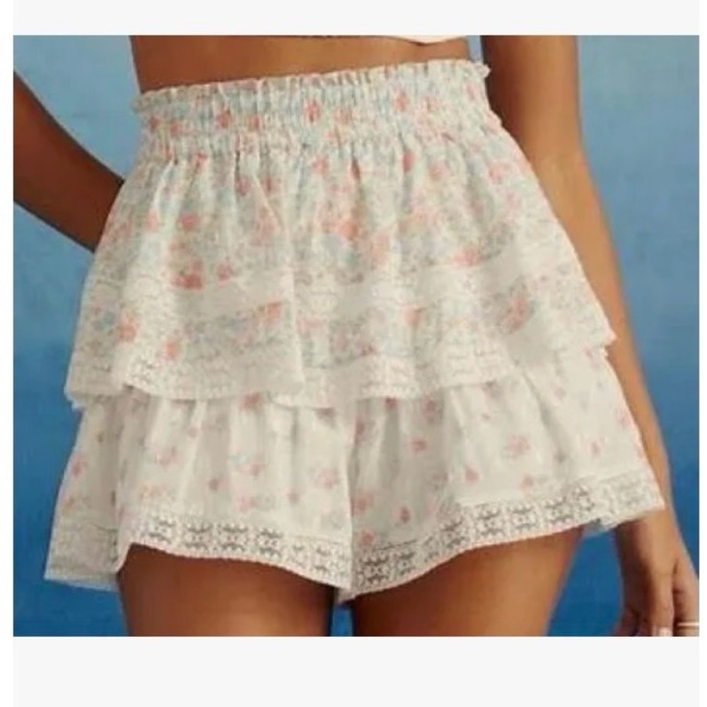 Altar'd State White Floral Tiered Skort